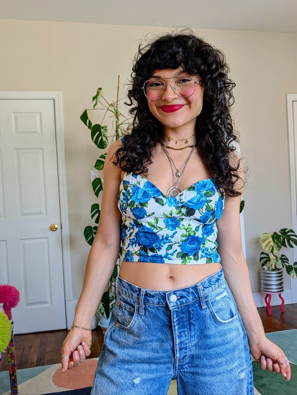 Wildcat blue floral crop top size S